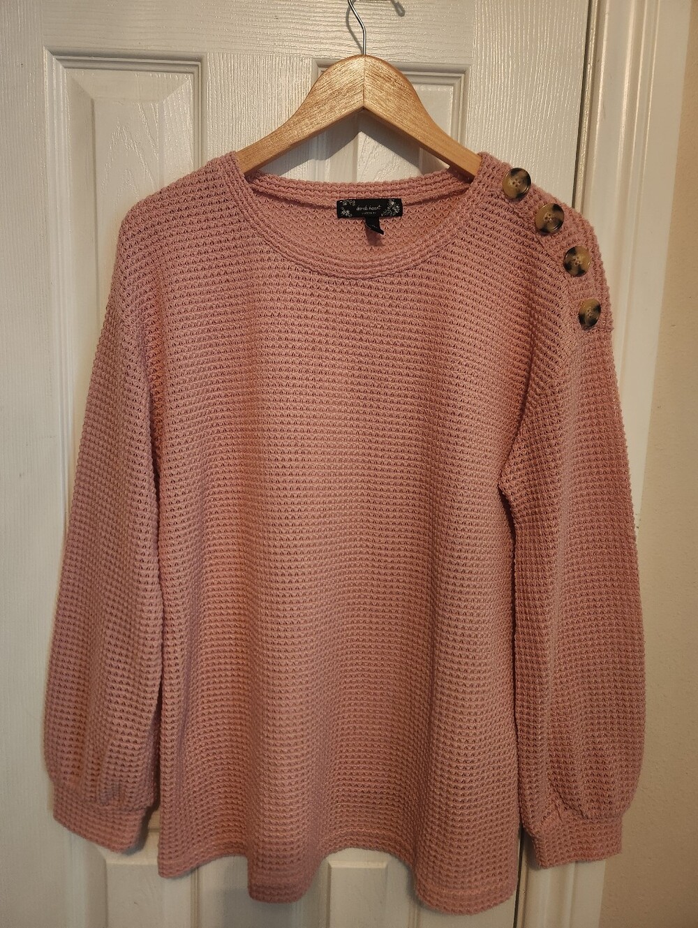Derek Heart Maternity Pullover Sweater Size XL Light Pink Button Sleeve